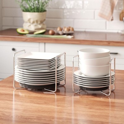 Dish Rack for Kitchen Countertop Organizer - Bamboo Plate Organizer for Cabin...