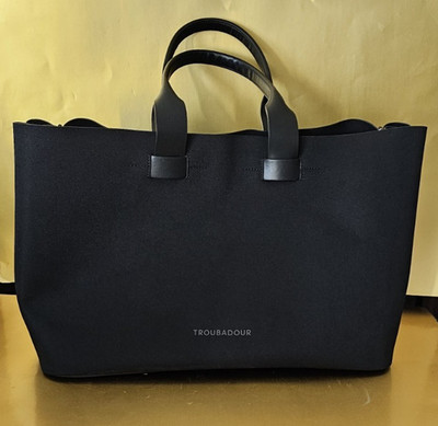 Troubador Featherweight Nylon  Leather Carrier Tote Bag Black Travel Office $225