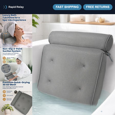 Luxury Bath Pillow for Tub - Quick-Dry 4D Mesh, Soft Comfort, Gray Color