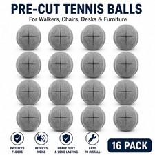 16 Pack Pre-Cut Tennis Balls for Walkers Chairs Furniture Floor Protection Gray