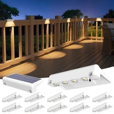 Solar Deck Lights 12 Pack, Warm White Glow LED Large Size Lamp, IP65 Waterpro...
