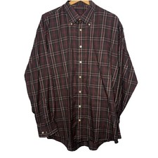 Burberry London Shirt Mens Large Brown Blue Plaid Long Sleeve Made In USA Button