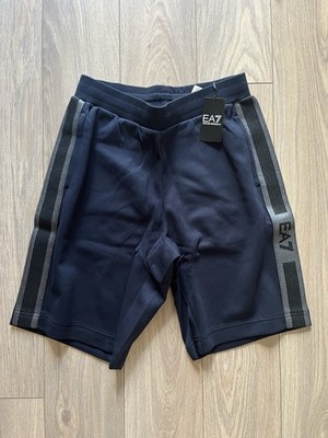 EA7 Emporio Armani Logo Tape Jersey Shorts Mens Small Armani Blue £80 RRP BNWT