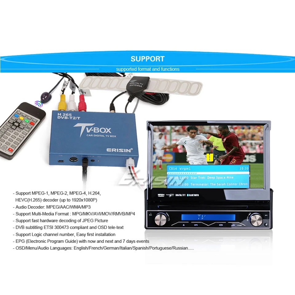 Auto Mobiler HD DVB-T2/T Digital TV Receiver HEVC(H.265) H.264 MPEG-2 MPEG-4 ES336 - Bild 4 von 4