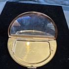 Vtg Coro Pegasus Gold Tone Demilune Powder Compact Half Moon Mirror Case Flowers — photo 3