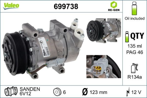Valeo 699738 Kompressor FüR Klimaanlage Klimakompressor Kompressor Klima-image