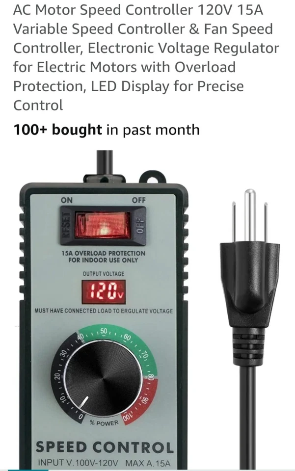 For Router Fan Variable Speed Controller Electric Motor Rheostat AC 120V 15A USA - Image 2 of 4