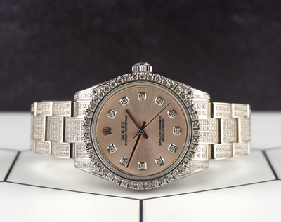Rolex 31mm Oyster Perpetual Iced Out 8ct Diamonds Silver Steel