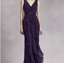 White By Vera Wang Ruffled Bridesmaid Maxi Dress Gown Amethyst Purple Size 6