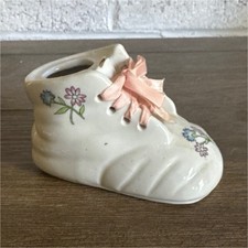 Chadwick-Miller Ceramic Baby Shoe Keepsake Floral Ribbon Laces White Pink