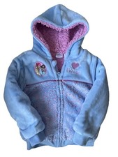 Disney Princess Girls Plush Hoodie Jacket Light Blue Pink Size 5 Hooded