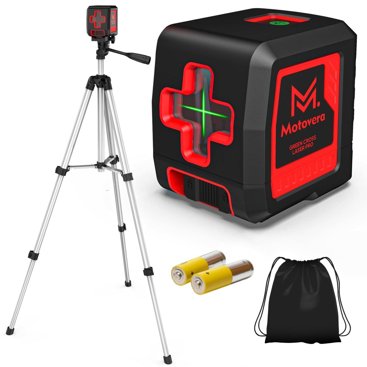 Motovera Laser Level with Tripod, 100 feet Green Cross Line Self