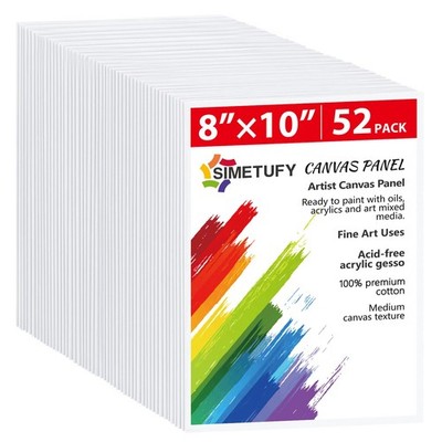 Canvas Boards for Painting 52 Pack 8 x 10 Inch Blank Flat Canvas Panels 100% ...