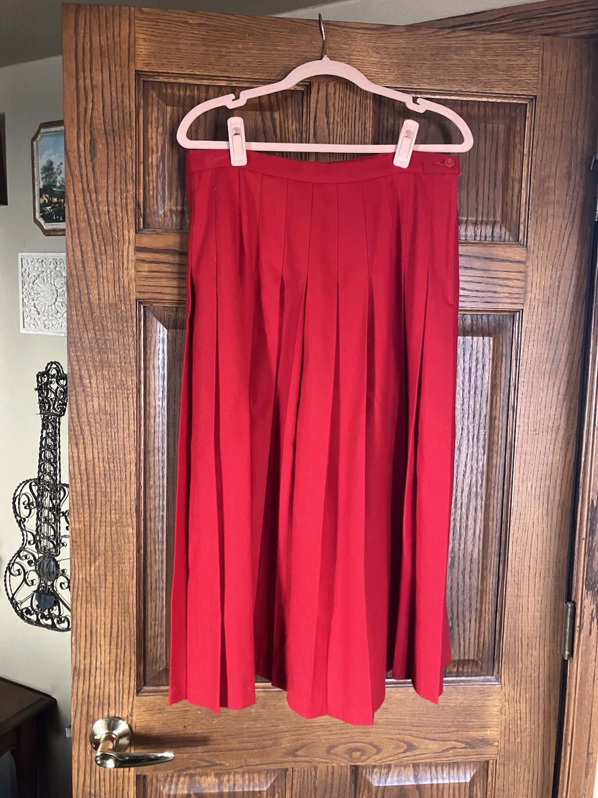 Vintage Pendleton Solid Red 100% Wool Midi Skirt … - image 1