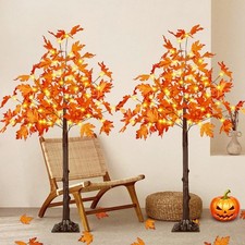 2 Pack 4FT Lighted Maple Tree 100 LED Artificial Fall Tree