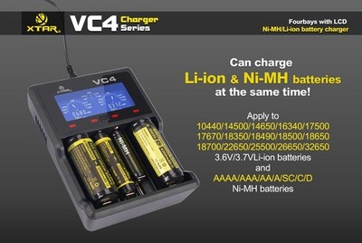 XTAR VC4 Ladegerät USB LCD 4 Schlitz Smart Für LI-ION Nimh Batterie