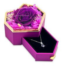 Women Gifts Ideas for Valentines Day, Preserved Forever Rose Gift with Necklace 