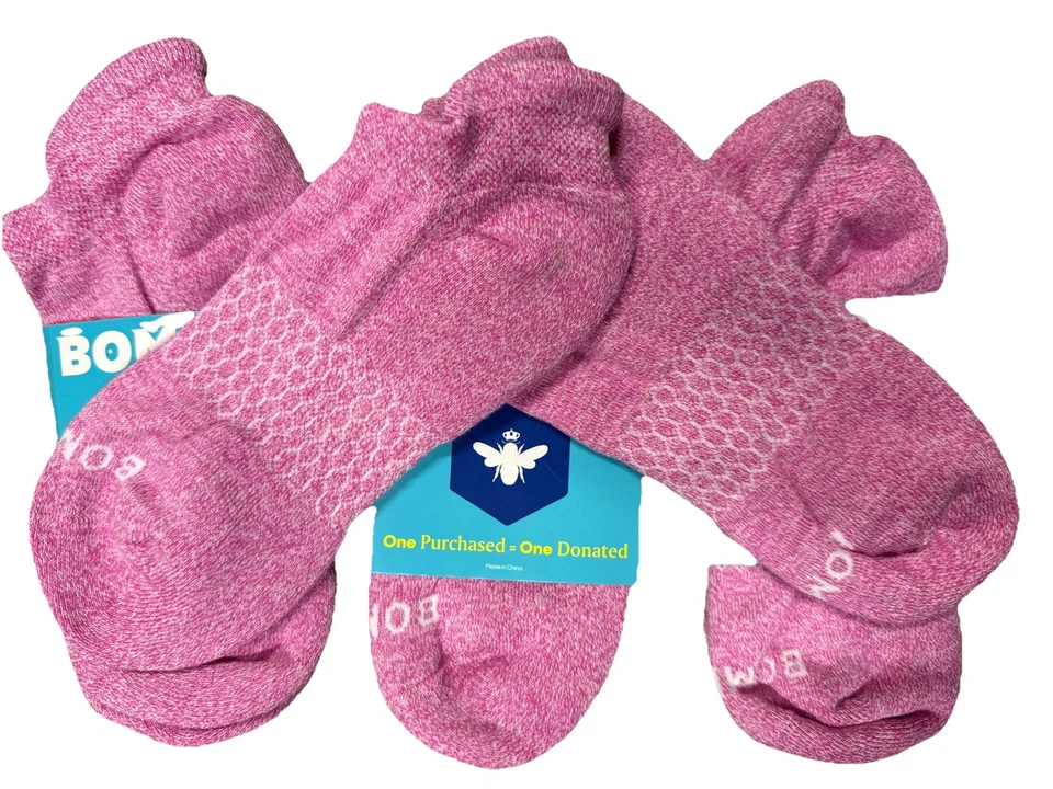 4 Pair Bombas Women's Pink And White Colors Ankle Sock Size Medium - Image 2 of 3