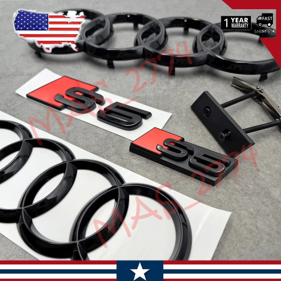 4 peças preto S5 273mm anel frontal 192mm anel traseiro grade emblema porta-malas traseiro - Imagem 2 de 4