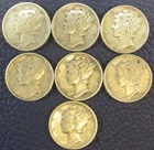 1944 1945 D P Mercury 90% Silver Dimes - Lot Of 7 Condition Varies