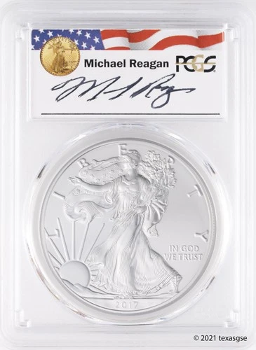 2017-W $1 American Burnished Silver Eagle PCGS SP70 - Michael Reagan Signature