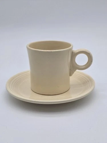 Vintage Homer Laughlin Old Ivory Fiestaware Tea Cup & Saucer Uranium Glaze