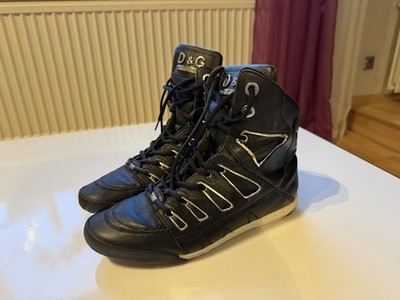 D&G Dolce & Gabbana High-Top Leder Sneaker / Boxing Boots   Schwarz   Gr. 42