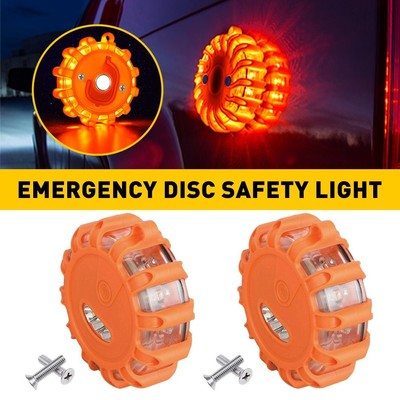 2PCS LED Safety Flare Warning Disc Flashing Roadside Light Strobe Beacon