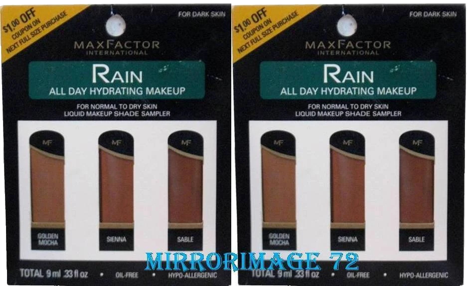 (2 PACK) Muestreador de tonos de maquillaje hidratante todo el día Max Factor RAIN ~ PARA PIEL OSCURA Foto 2 de 2