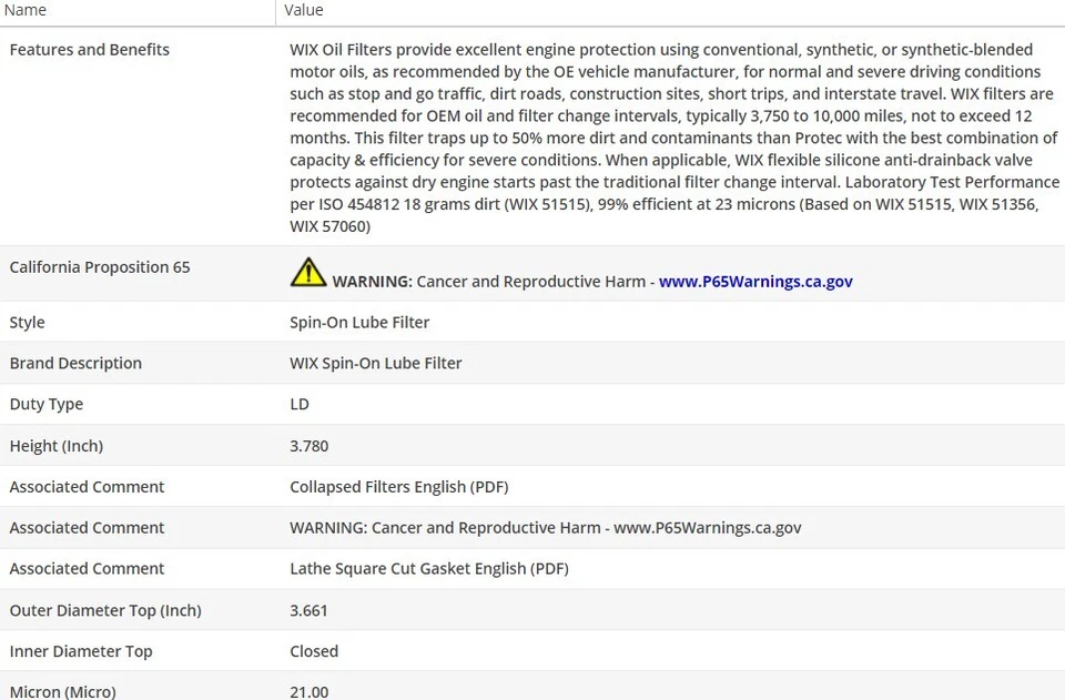 Filtro de aceite de motor OEM WIX para VOLKSWAGEN CAMPMOBILE 1974 H4-1,8 L Foto 3 de 4