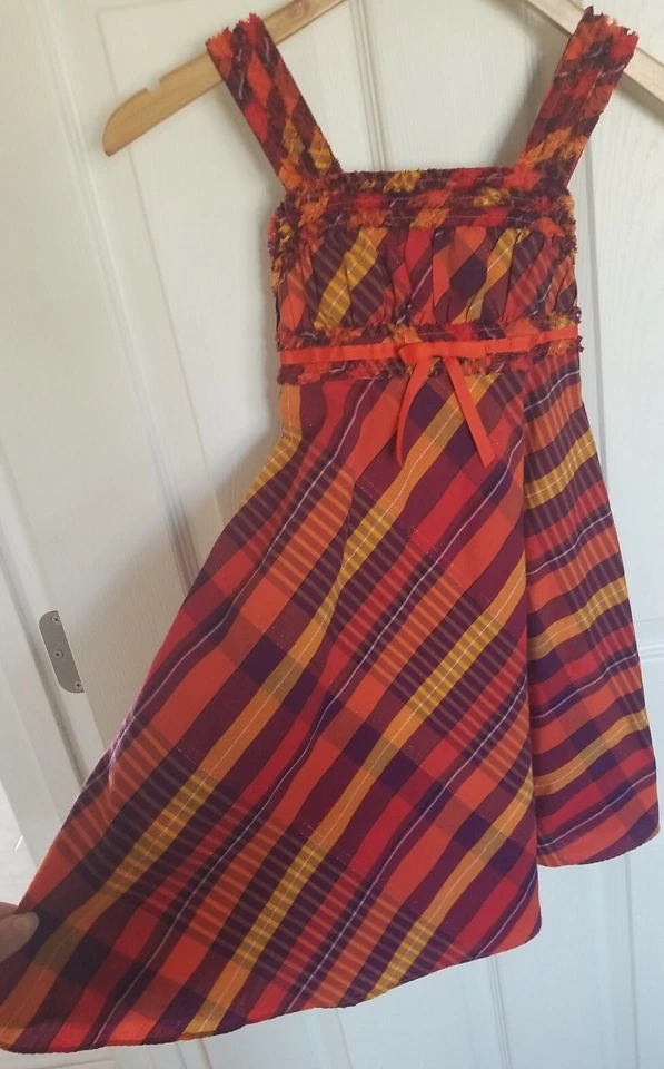 Vestido Jumper Emily West Meninas Ação de Graças Outono Tamanho 7 Laranja Roxo Vermelho Dourado - Imagem 4 de 4