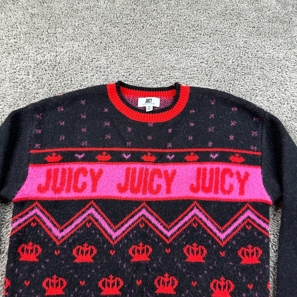 Suéter Juicy Couture Mujer Mediano Negro Rosa Fair Isle Mezcla Acrílica Pullover Foto 3 de 4