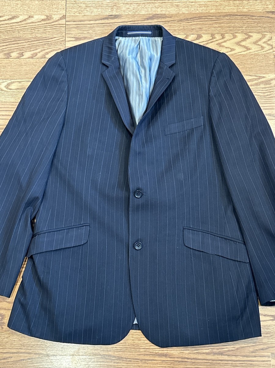 TOPMAN Sport Coat Men 42 Blazer Navy Blue Pinstripe Slim Fit Suit