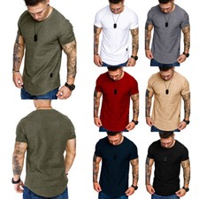 Men Summer Plain Slim Fit Casual Short Sleeve Top Muscle Gym Tee T-shirt Blouse