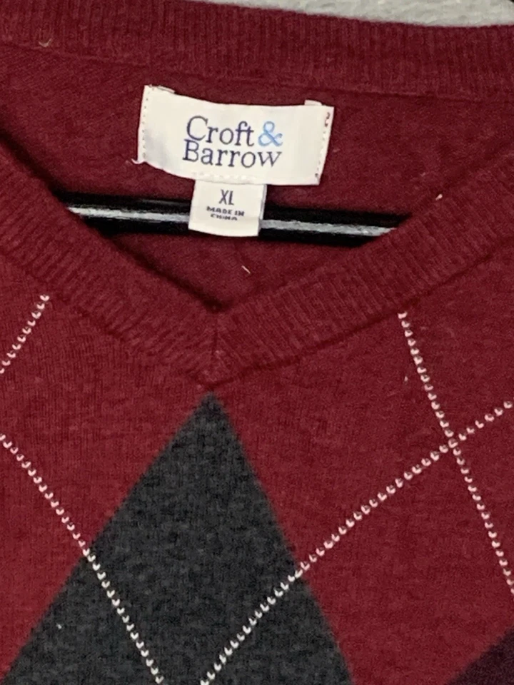 Croft & Barrow Mens Sweater Shirt Long Sleeve Burgundy Gray Plaid Extra Large XL - Image 2 of 4
