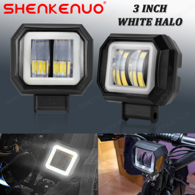 2X 3 Inch 7D White Halo LED Spot Work Light Bar Pods Off Road Driving Fog Lamps
