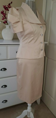 JS Collections Ivory Stretch Satin 2 pc. Skirt & Blazer Suit Puff Sleeve Sz.4 - Picture 5 of 12