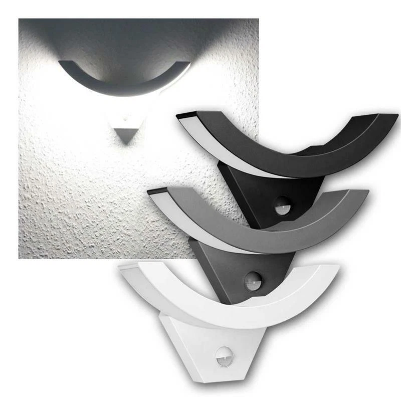 Design LED Aussen-Wand-Leuchte 10W 800lm mit Bewegungsmelder, Bogen-Wand-Lampe - Bild 2 von 4