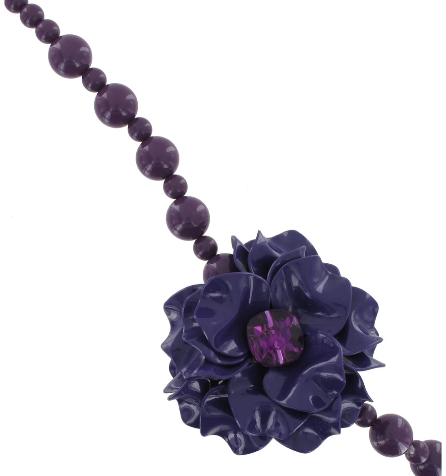 长紫色 3D 花水钻不对称珠项链女式珠宝 38 — 第 2/4 张图片