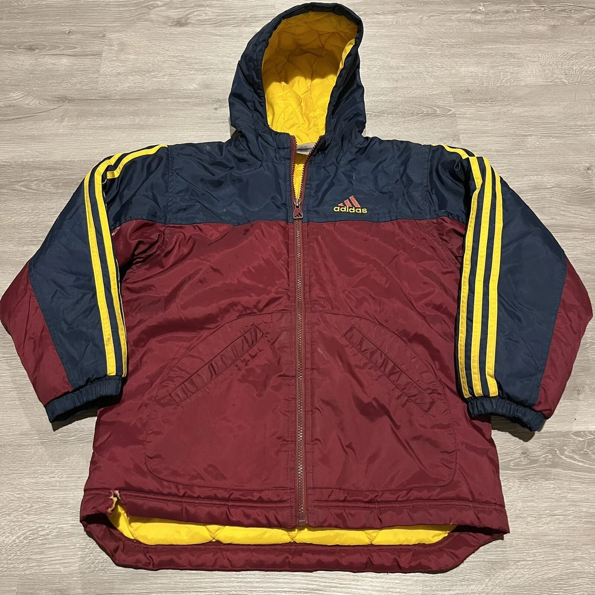 VTG 90 s Adidas Men s Quilted Lined Insulated Hoodie Jacket Size Small White Tag