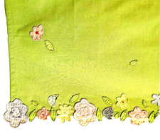 Pottery Barn Kids Valance Curtain Floral Applique Lite Green Pink Lined 44 x 19"