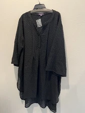 Roaman’s Black Shirt Dress Embroidered All Over Diamond Trellis Pattern Size 30W