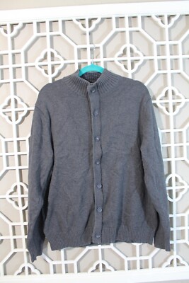 Sebastian Cooper Sweater Mens XL Gray Logo Cotton Knit Casual Preppy Zip Button