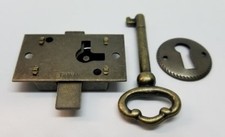 SMALL Flush Mount Lock Set Antique Brass cupboard chest trunk desk old cabinet