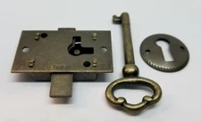 SMALL Flush Mount Lock Set Antique Brass cupboard chest trunk desk old cabinet 