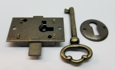 SMALL Flush Mount Lock Set Antique Brass cupboard chest trunk desk old cabinet 