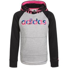 adidas Girls size 5 Gray Black Colorblock 3-Stripes Fleece Pullover Hoodie