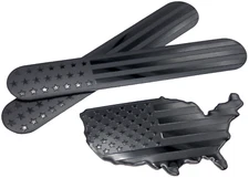 Two 6" x 1" Metal American Flag Emblem Stickers + One 3.90" x 2.25" Map Decal