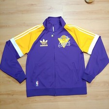 Adidas Los Angeles Lakers Warmup Full Zip Track Jacket Men's Sz L Purple Yellow