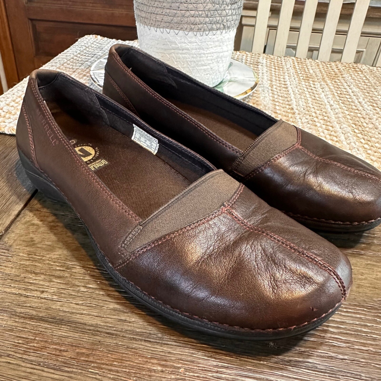 Mocassini Merrell comodi in pelle marrone scarpe casual taglia 8 5